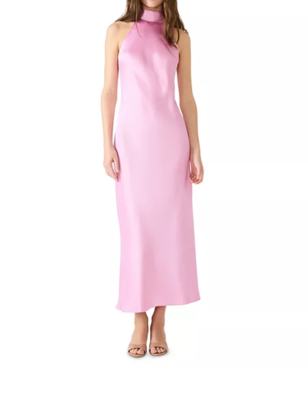 Steve Madden Pink Satin Halter Maxi Dress